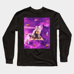 Outer Space Pizza Cat - Rainbow Laser, Taco, Burrito Long Sleeve T-Shirt